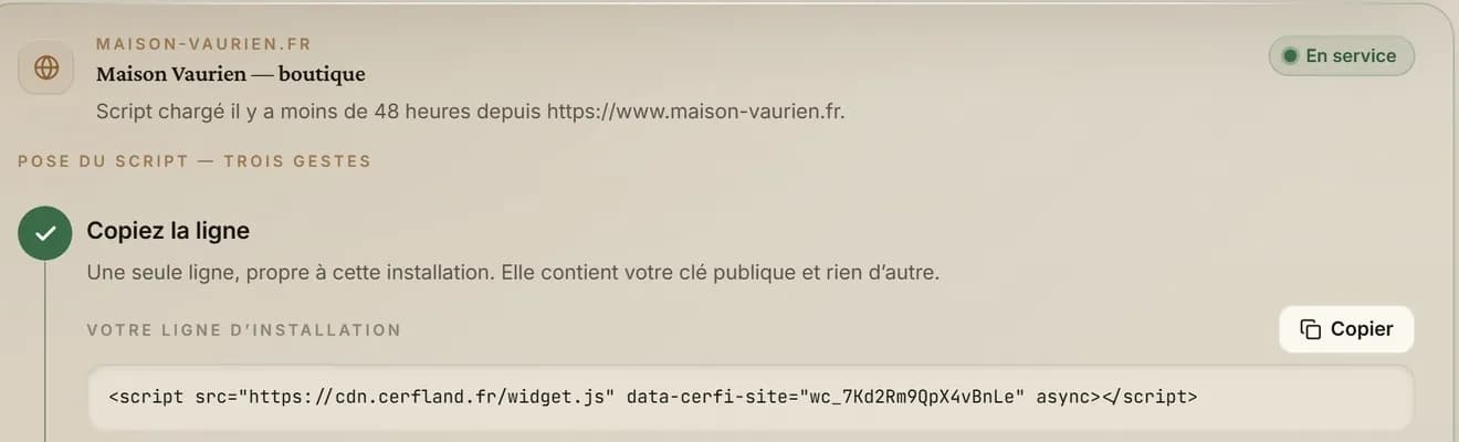 Cerfi installé sur Maison Aurelia, notre site de démonstration extérieur à cerfland.fr.