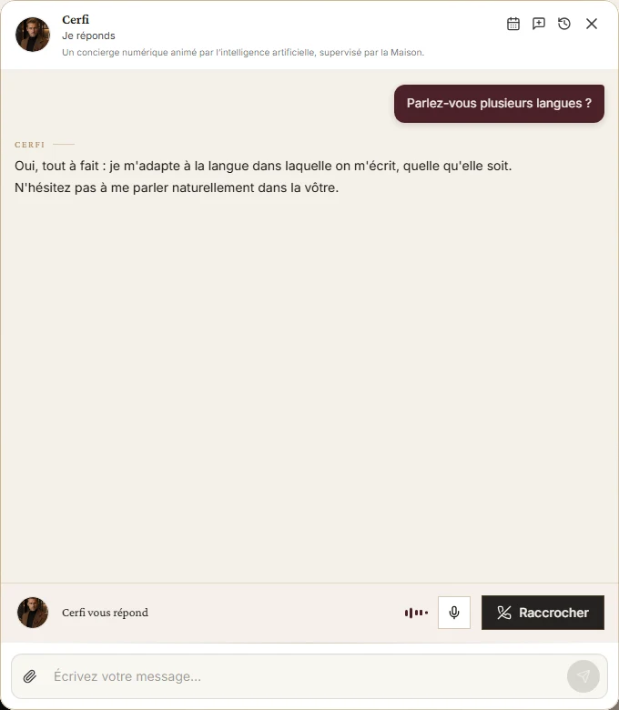 Le panneau vocal de Cerfi, ouvert sur cerfland.fr.