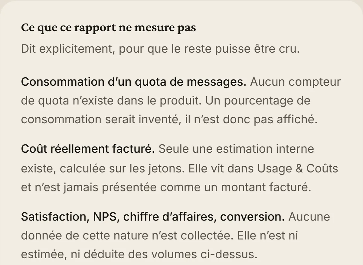 Le rapport client énonce ce qu’il ne mesure pas avant d’énoncer ce qu’il mesure.